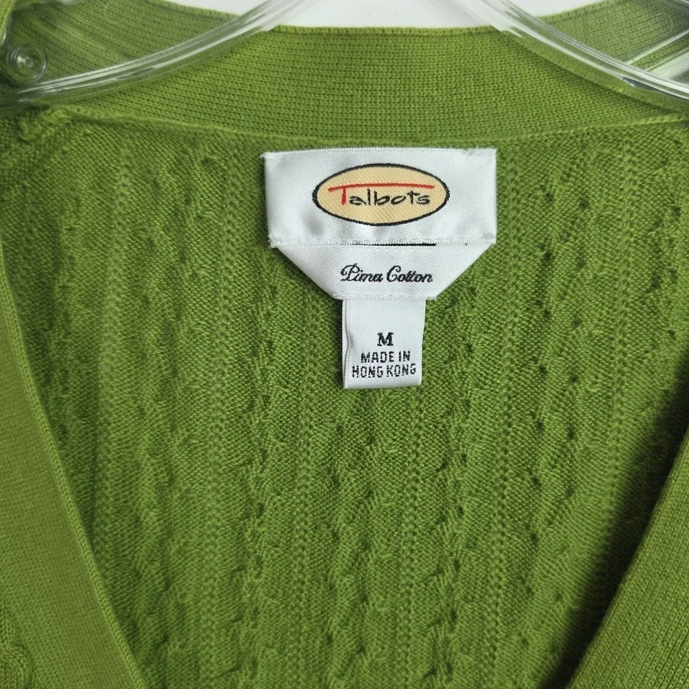 Talbots Button-Up V-Neck Cardigan Women's Size M Green 3/4-Sleeves